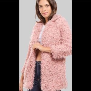 Pink shaggy coat!! Perfect for cold nights!